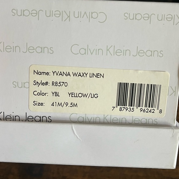 Calvin Klein Wedge Yellow Slides 9.5 Yvana Linen Resort Wear - Picture 7 of 8